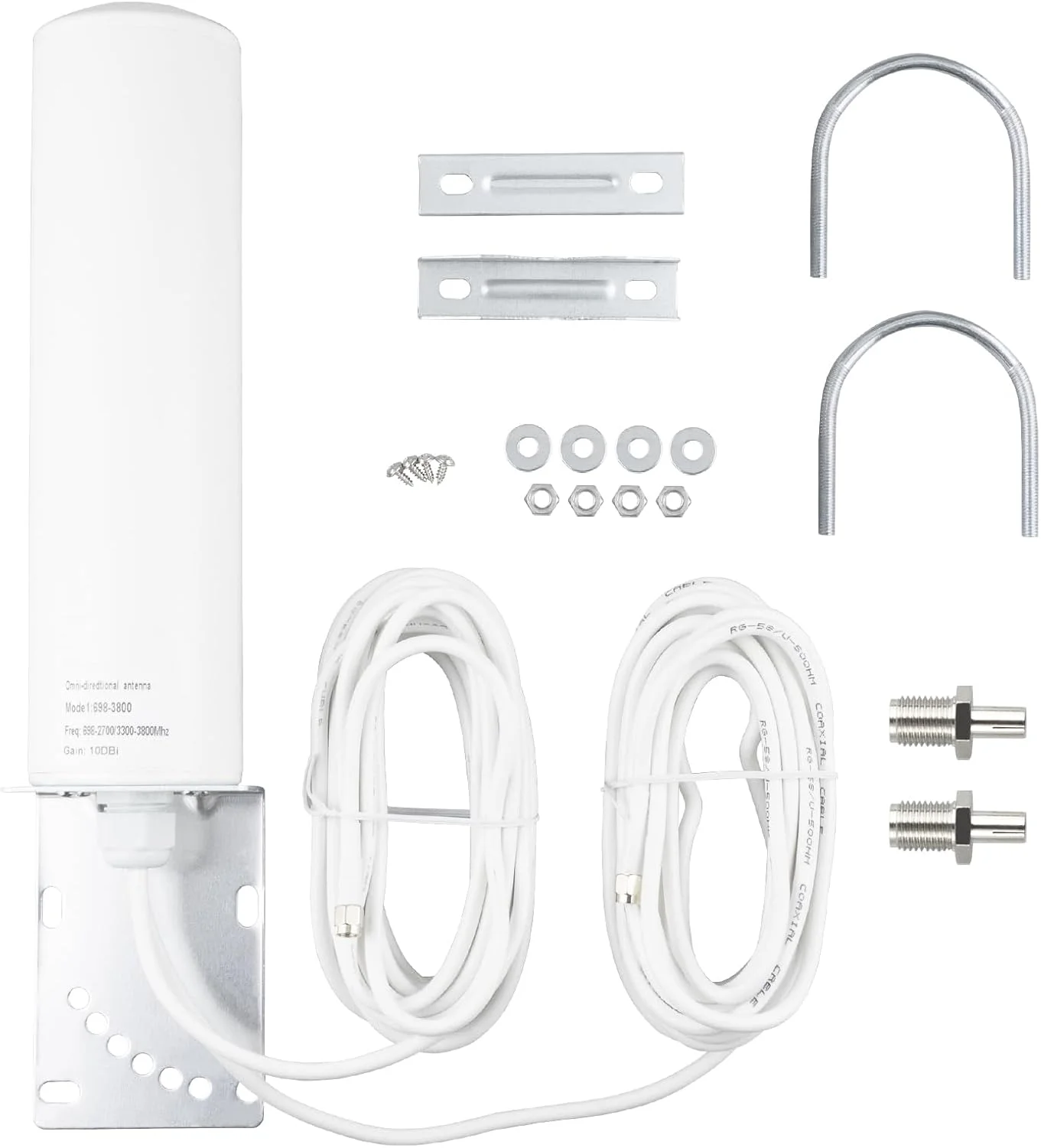 آنتن خارجی 4G 5G LTE بووبری 10dBi 698-2700 3300-3800MHz وای فای کانکتور SMA کابل RG58 5 متری آداپتور SMA مادگی به TS9 نری با بهره بالا 3G 4G LTE همه جهته