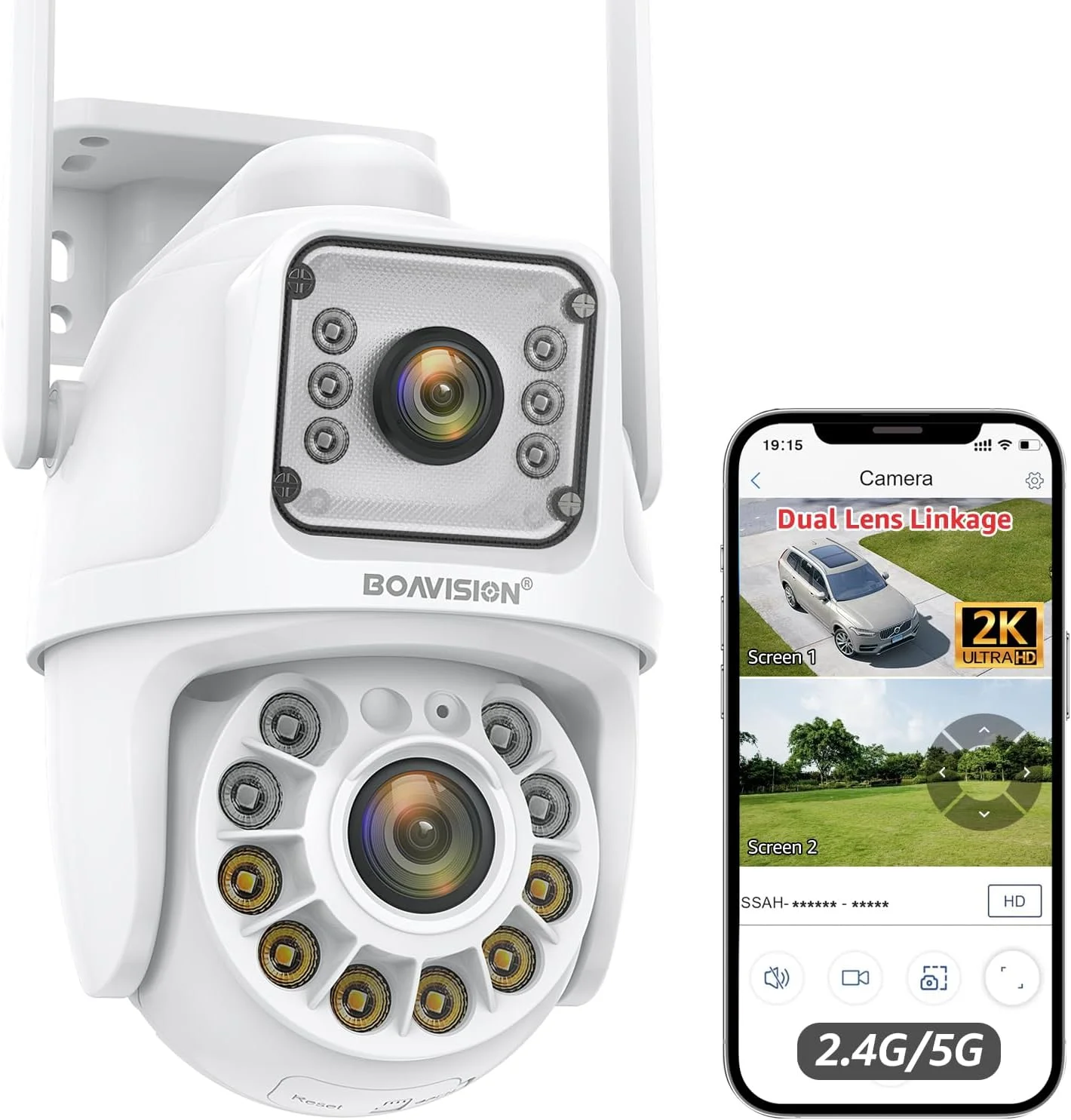 دوربین امنیتی بی‌سیم 5G/2.4G WiFi بوآویژن، PTZ با لنز دوگانه، دید 360 درجه، ردیابی هوشمند انسان، دید در شب رنگی، ضبط 24/7، صدای دو طرفه، ذخیره سازی ابری و کارت SD