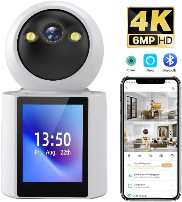 دوربین هوشمند PTZ IP، 4K 6MP، تشخیص انسان با هوش مصنوعی، دید در شب رنگی، امنیت خانه