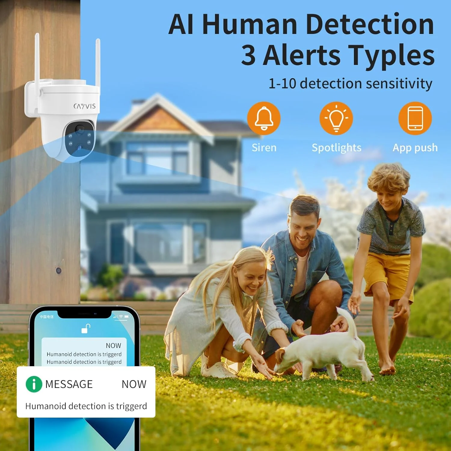 دوربین مداربسته خورشیدی بی‌سیم PTZ کایویس 2K 3MP مناسب فضای باز با قابلیت تشخیص انسان توسط هوش مصنوعی، دید در شب رنگی، سازگار با الکسا، صدای دو طرفه و استاندارد IP66