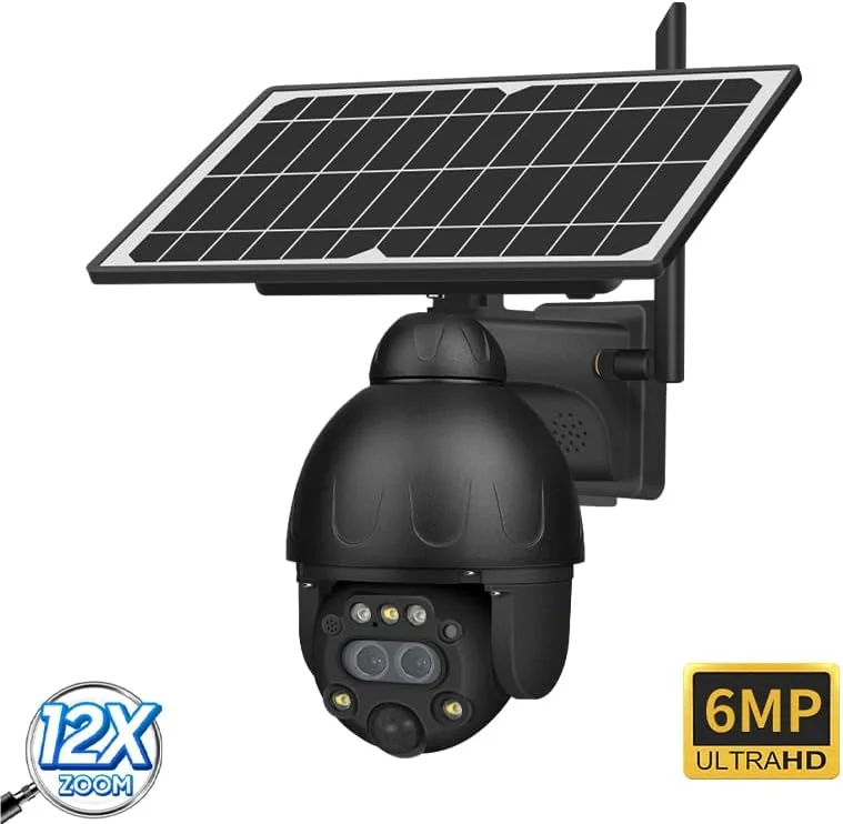 دوربین امنیتی سلولار 4G LTE، دوربین خورشیدی بی سیم فضای باز، دید در شب رنگی 2K HD با قابلیت چرخش 360 درجه، تشخیص حرکت هوشمند PIR، ارتباط دو طرفه، امنیت برای مزارع، انبارها، سایت های ساختمانی، و سوله ها