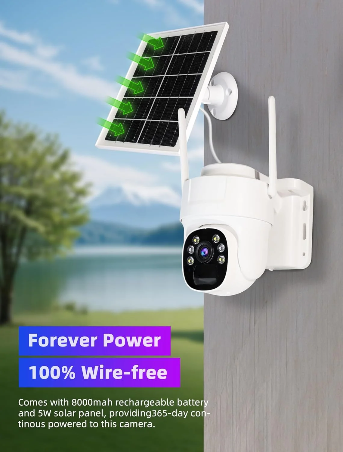 دوربین مداربسته سلولی 4G LTE (بدون نیاز به وای فای، نیاز به طرح داده)، دوربین بی سیم خورشیدی در فضای باز، 3MP HD 360 درجه PTZ، دید در شب رنگی، صوتی 2 طرفه، IP65 ضد آب، کارت SD 32 گیگابایتی شامل