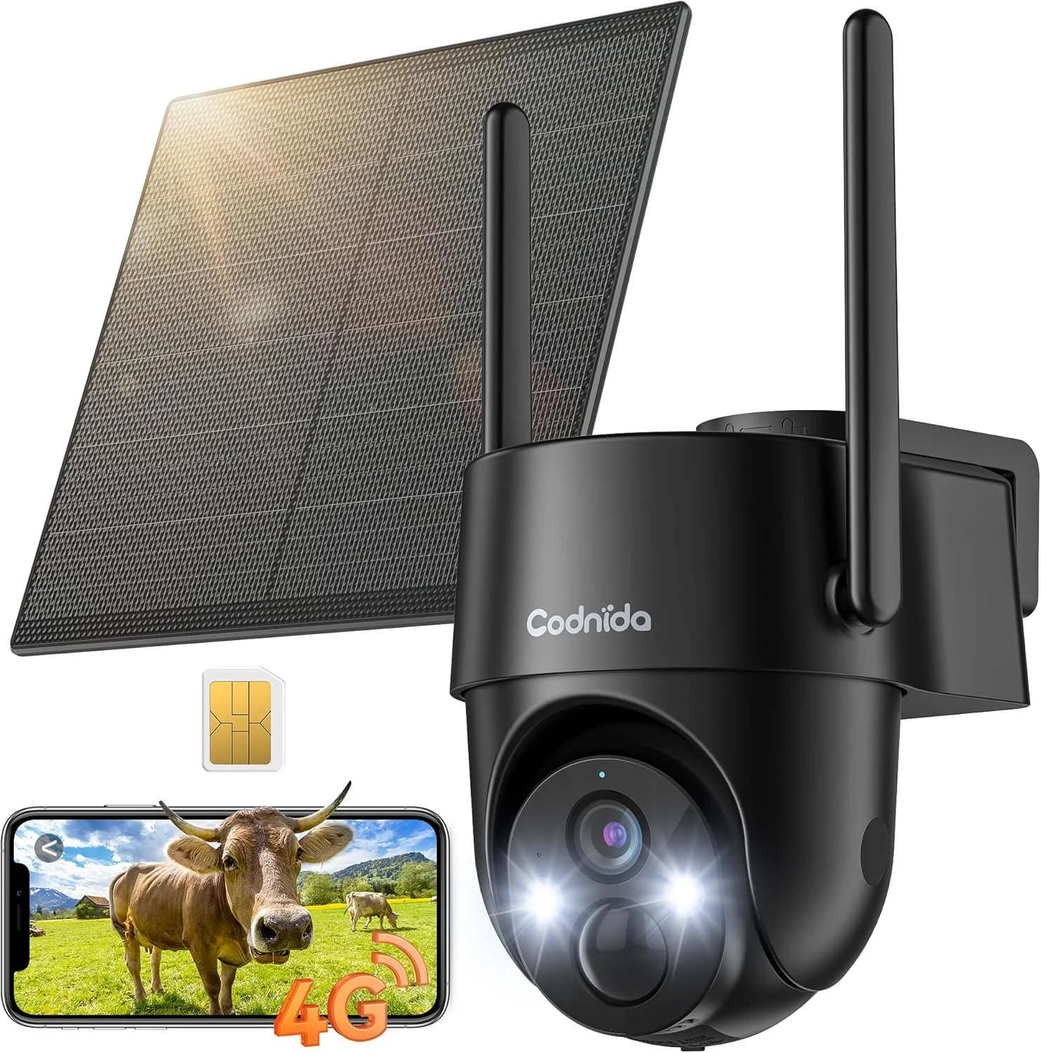 دوربین خارجی 4G LTE کدنیدا با سیم کارت، دوربین پنل خورشیدی 2K، دوربین PTZ، نظارت در فضای باز، صدای دو طرفه، تشخیص حرکت، دید در شب رنگی