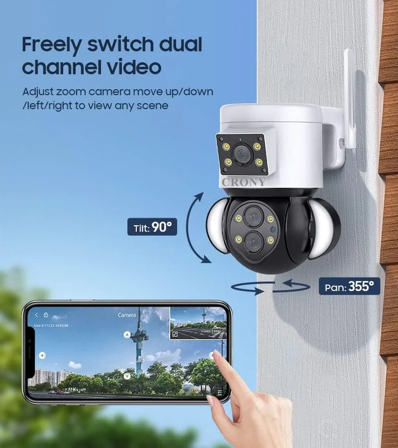 دوربین مداربسته PTZ دوگانه CRONY ST-430-5MP-10X WiFi با قابلیت چرخش 360 درجه، ضد آب مناسب فضای باز، حداکثر حافظه 128 گیگابایت