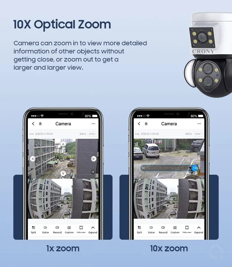 دوربین مداربسته PTZ دوگانه CRONY ST-430-5MP-10X WiFi با قابلیت چرخش 360 درجه، ضد آب مناسب فضای باز، حداکثر حافظه 128 گیگابایت