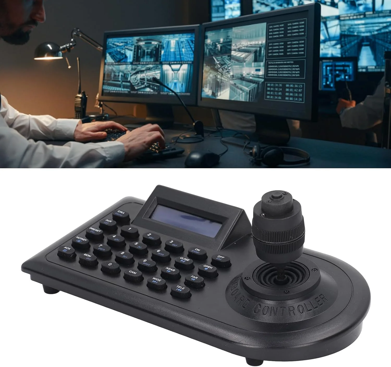 صفحه کلید دوربین PTZ کرایفوکت، جوی استیک 100-240 ولت آنالوگ کنترلر صفحه کلید دوربین PTZ پروتکل استاندارد نظارت شبکه ورودی DC12V 500mA برای مدرسه (پریز UK)