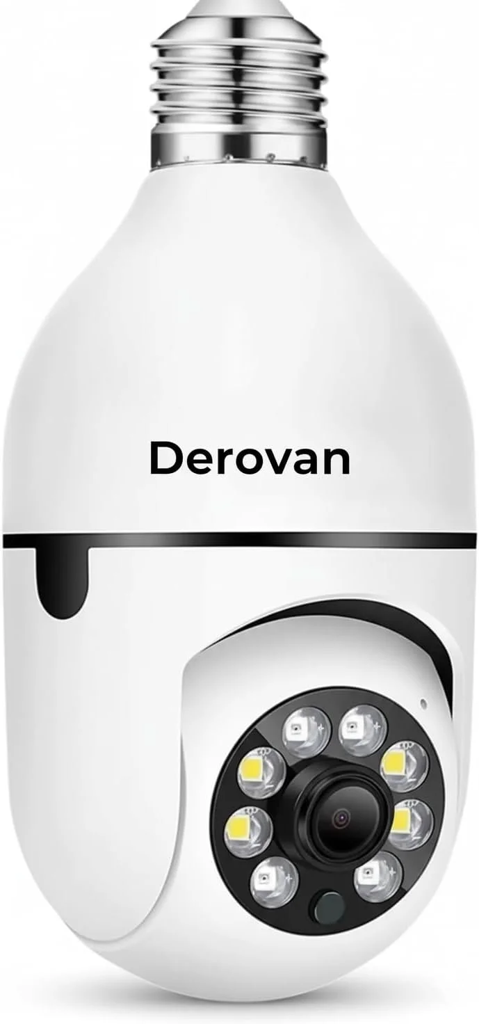 دوربین امنیتی وای فای چرخشی لامپی E27 – نور نظارتی 360 درجه با قابلیت چرخش افقی و عمودی برای منزل با کیفیت HD 1080P/720P، صدای دو طرفه، دید در شب و تشخیص حرکت – نصب آسان در سرپیچ استاندارد E27