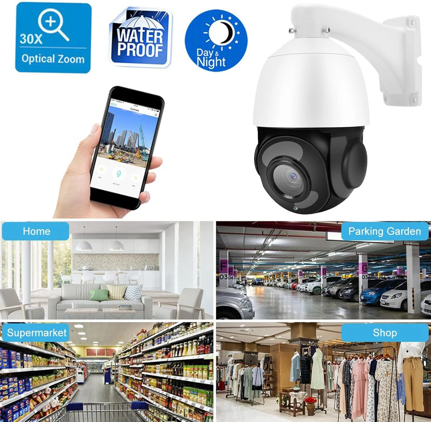 دوربین PTZ با زوم 30X، تشخیص حرکت، دوربین امنیتی IP با چرخش 360 درجه برای فضای باز (#2)