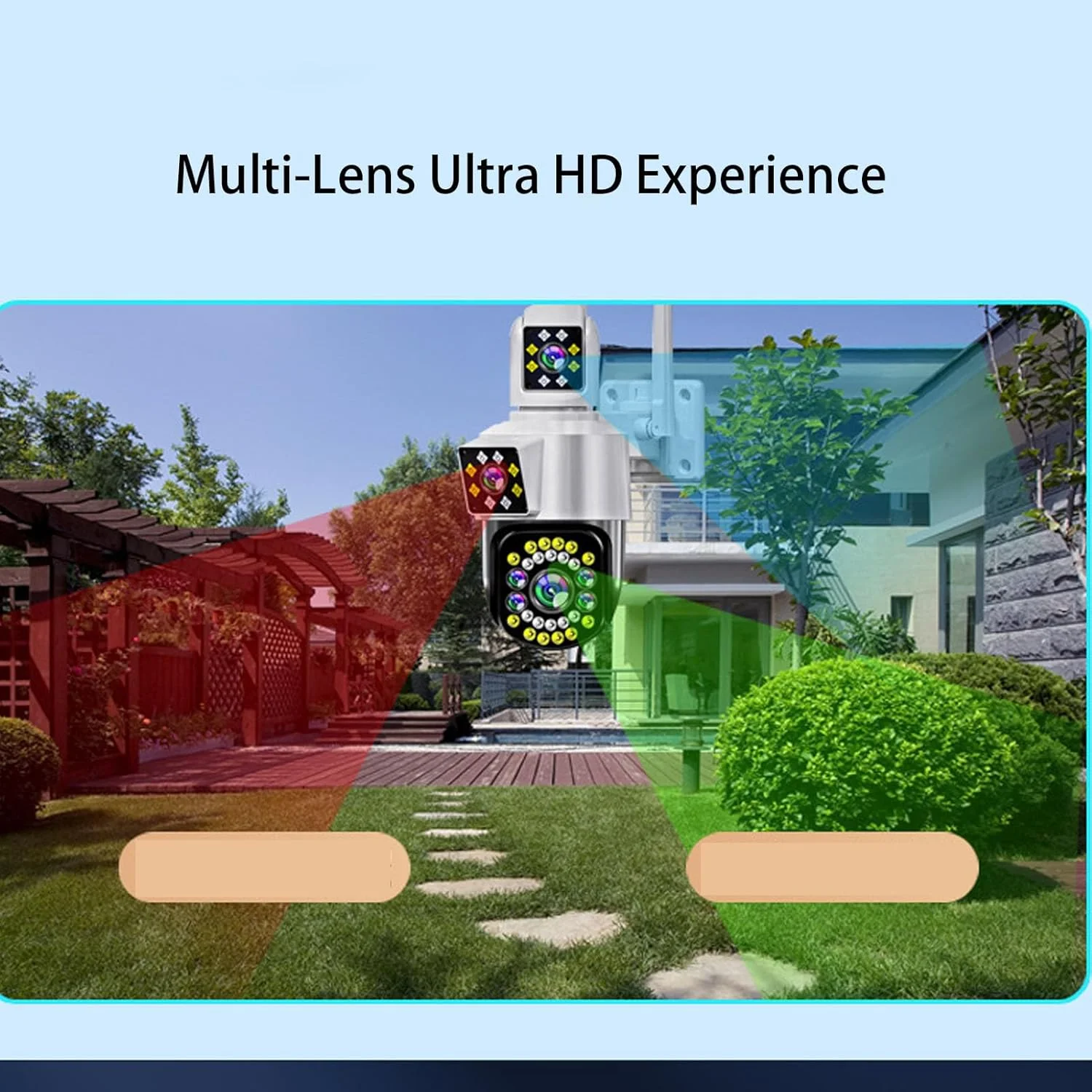 دوربین امنیتی سه لنز PTZ بیرونی GOWENIC، دوربین وای فای برای امنیت خانه، تشخیص انسان، دید در شب رنگی، اشتراک گذاری از راه دور برنامه (دوشاخه UK)