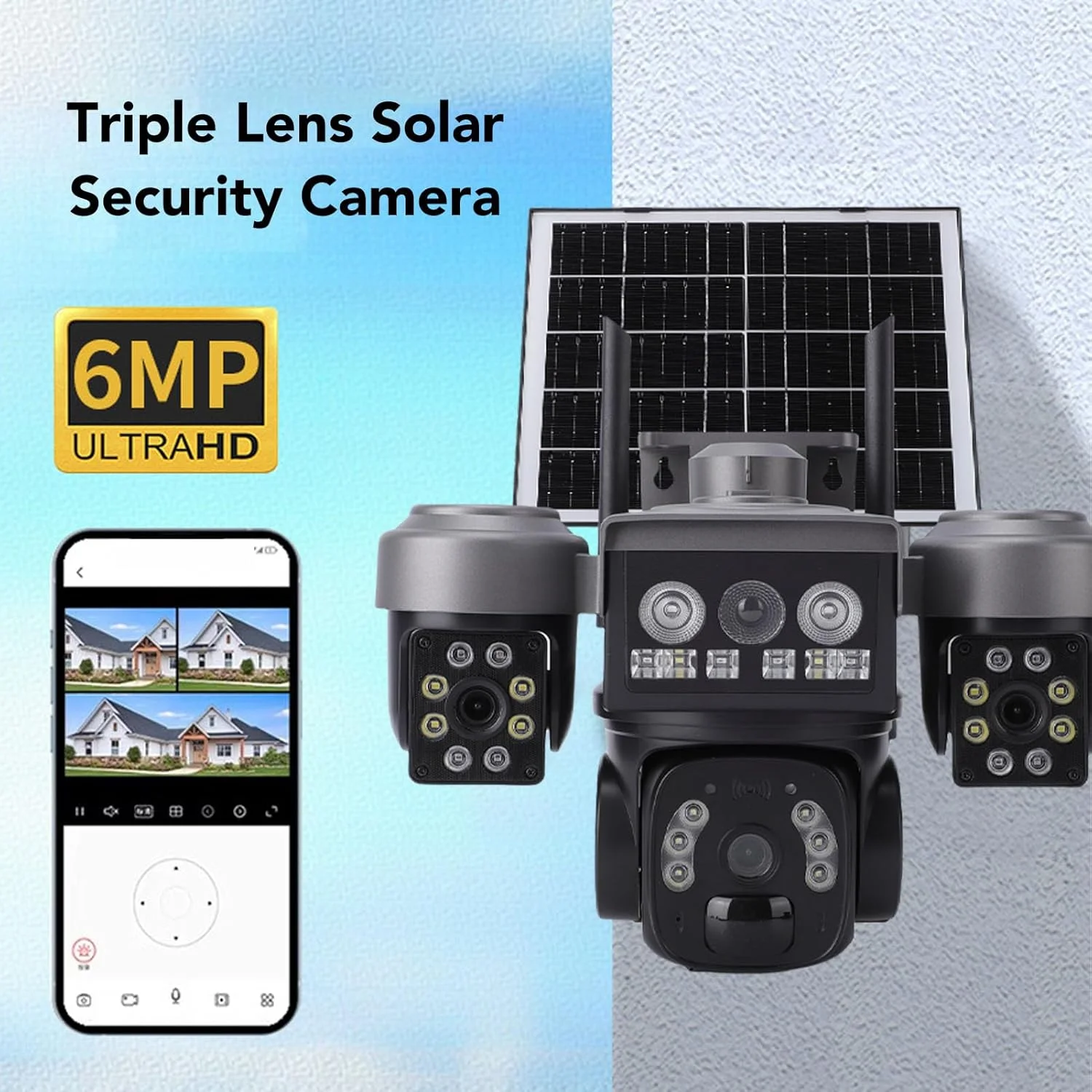 دوربین امنیتی خورشیدی 4G LTE Dpofirs، دوربین های بی سیم سه لنز بیرونی، تشخیص حرکت PIR، نمای پانوراما 360 درجه، دوربین امنیتی PTZ بی سیم بیرونی، برای امنیت خانه