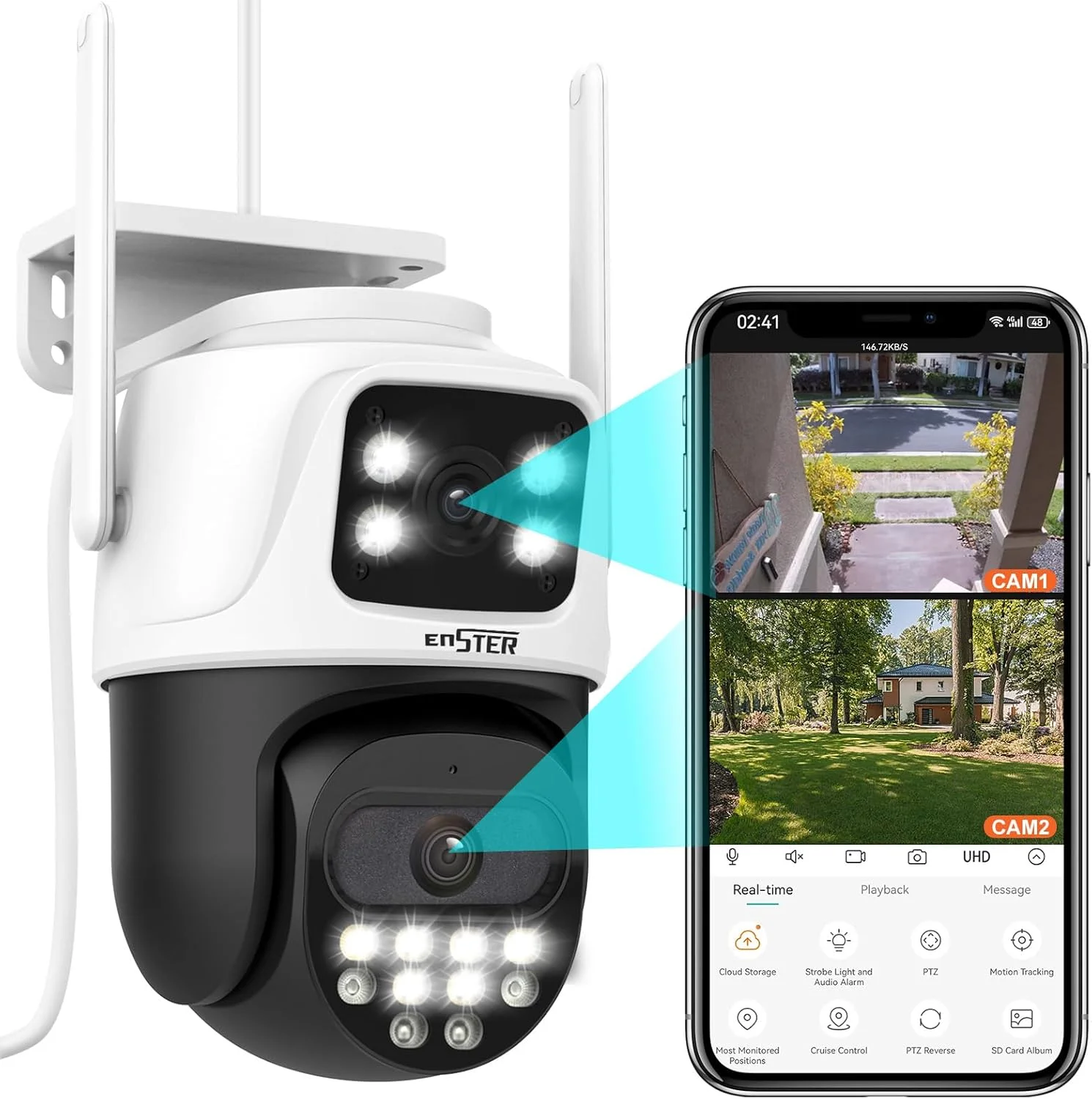 دوربین مداربسته 2K انستر - دوربین فضای باز PTZ با لنز دوگانه - ردیابی خودکار، دوربین وای فای با تشخیص انسان - دید در شب رنگی 360 درجه سازگار با الکسا