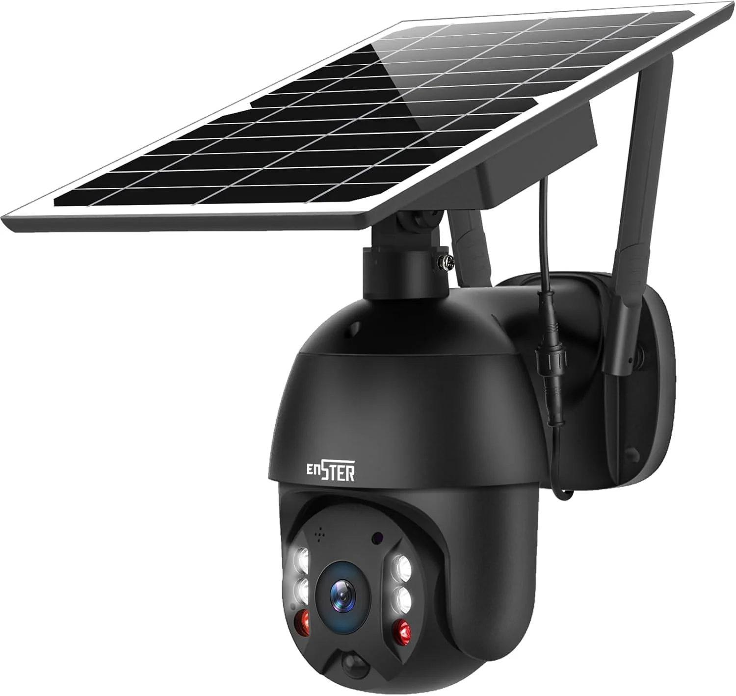 دوربین امنیتی بی‌سیم خورشیدی ENSTER، دوربین وای‌فای PTZ 360 درجه با نورافکن، باتری، پنل خورشیدی، دید در شب رنگی، تشخیص حرکت، صدای دو طرفه، ضد آب