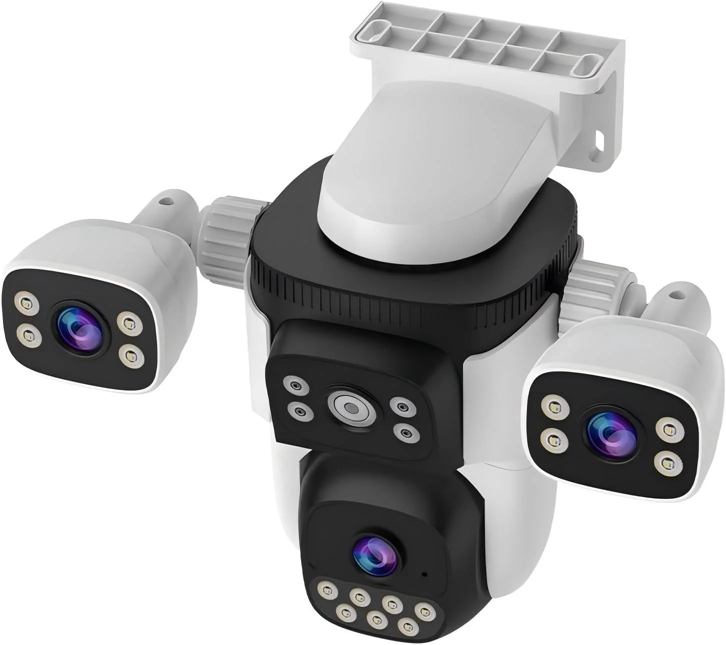 دوربین امنیتی وای فای PTZ سه لنز EVERSECU، سه دوربین در یک، دوربین های جانبی با بازوی قابل تنظیم تمام زاویه، دید 360 درجه 2K بدون نقطه کور، ردیابی خودکار، نورافکن، صدای دو طرفه