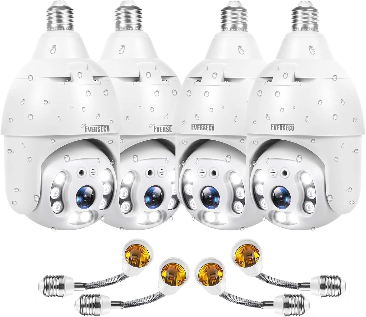 دوربین امنیتی چرخشی 4 اینچی EVERSECU 4K 8MP UHD، ضد آب مناسب فضای باز، وای فای 2.4G و 5Ghz، جریان ONVlF و RTSP، دید 360 درجه، ردیابی خودکار، صدای دو طرفه، تشخیص حرکت، مشاهده از راه دور (بسته 4 عددی)