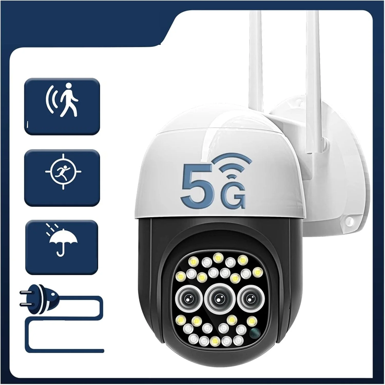 دوربین امنیتی بی سیم خورشیدی FURLOU 5MP 5G WIFI با 3 لنز، ردیابی خودکار IP، چرخش افقی/عمودی خودکار، ضد آب، صدای دو طرفه برای امنیت خانه (رنگ: E، اندازه: 2MP به همراه کارت حافظه 64G)