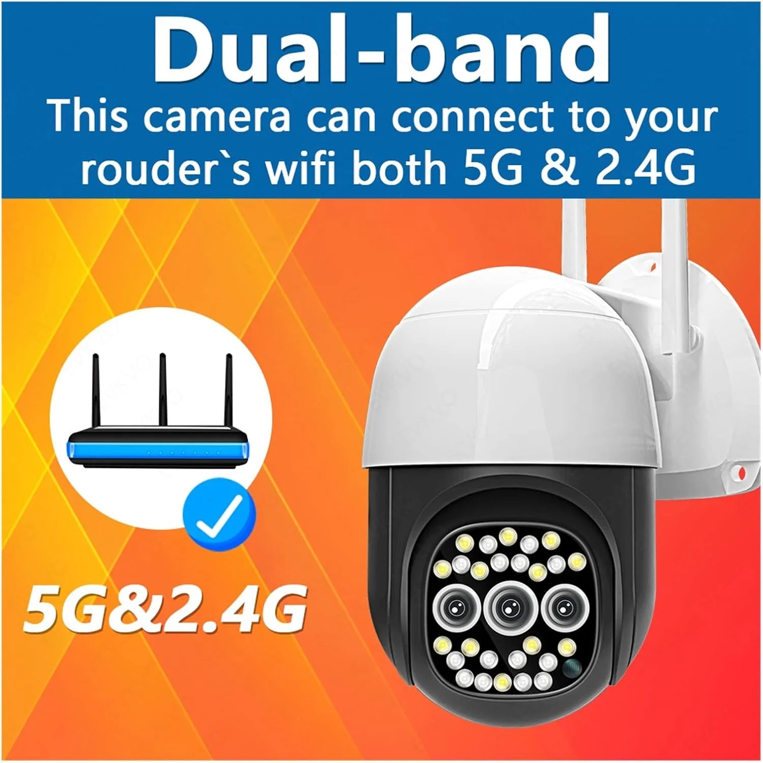 دوربین امنیتی بی سیم خورشیدی FURLOU 5MP 5G WIFI با 3 لنز، ردیابی خودکار IP، چرخش افقی/عمودی خودکار، ضد آب، صدای دو طرفه برای امنیت خانه (رنگ: E، اندازه: 2MP به همراه کارت حافظه 64G)