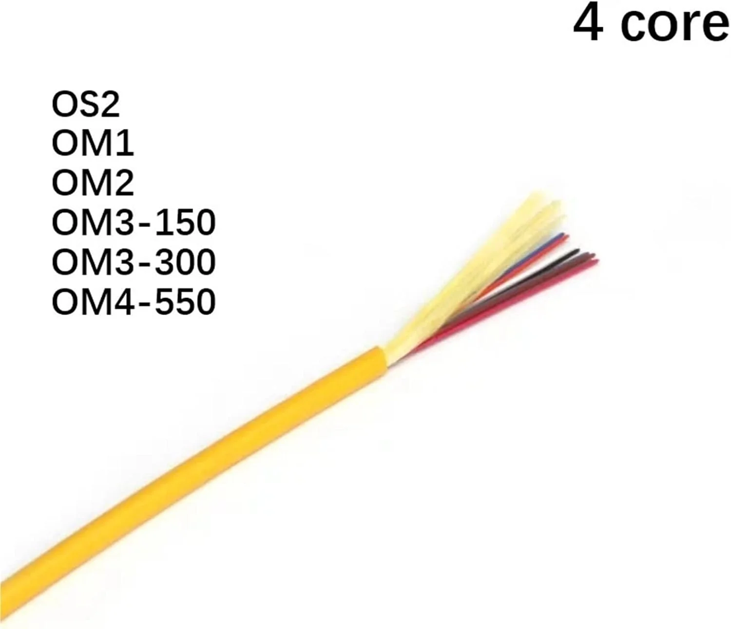 کابل فیبر نوری 4 هسته ای HAIZHI GJFJV-4 برای داخل ساختمان OS2 OM1 OM2 OM3 OM4 9/125 50/125 62.5/125 um SM MM، 4 فیبر، 100 متر (4 هسته ای SM G657A1)