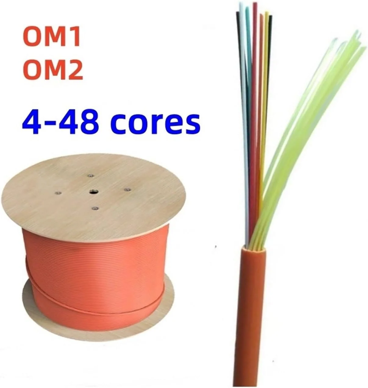 هارنس کابل فیبر نوری HAIZHI OM1 OM2 GJFJV با 4/6/8/12/24/36/48 هسته، 100 متری، چند حالته MM 50/125 62.5/125، کابل 4 فیبر OS1 100 متری (OM2 12 هسته)