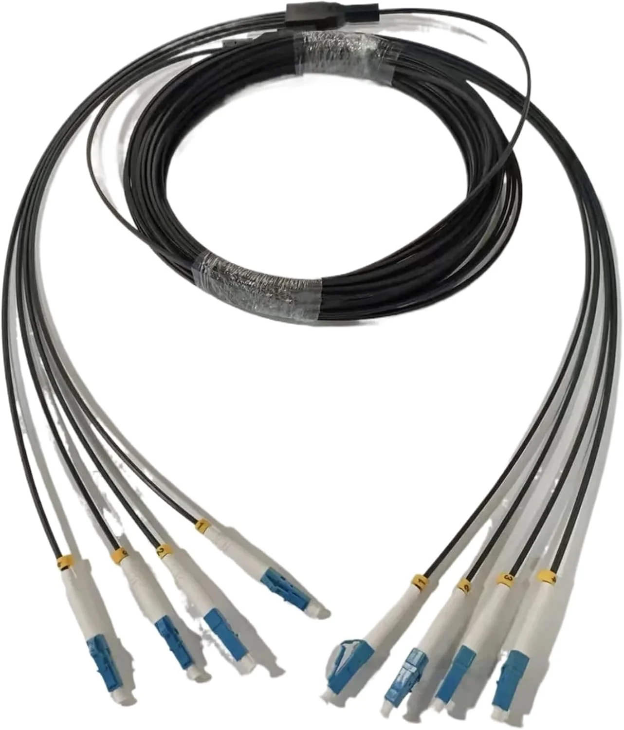 کابل فیبر نوری پچ LC-LC چهار هسته ای از 3 تا 300 متر برای کاربردهای FTTH (200 متر 1 عدد، LC-LC مشکی)