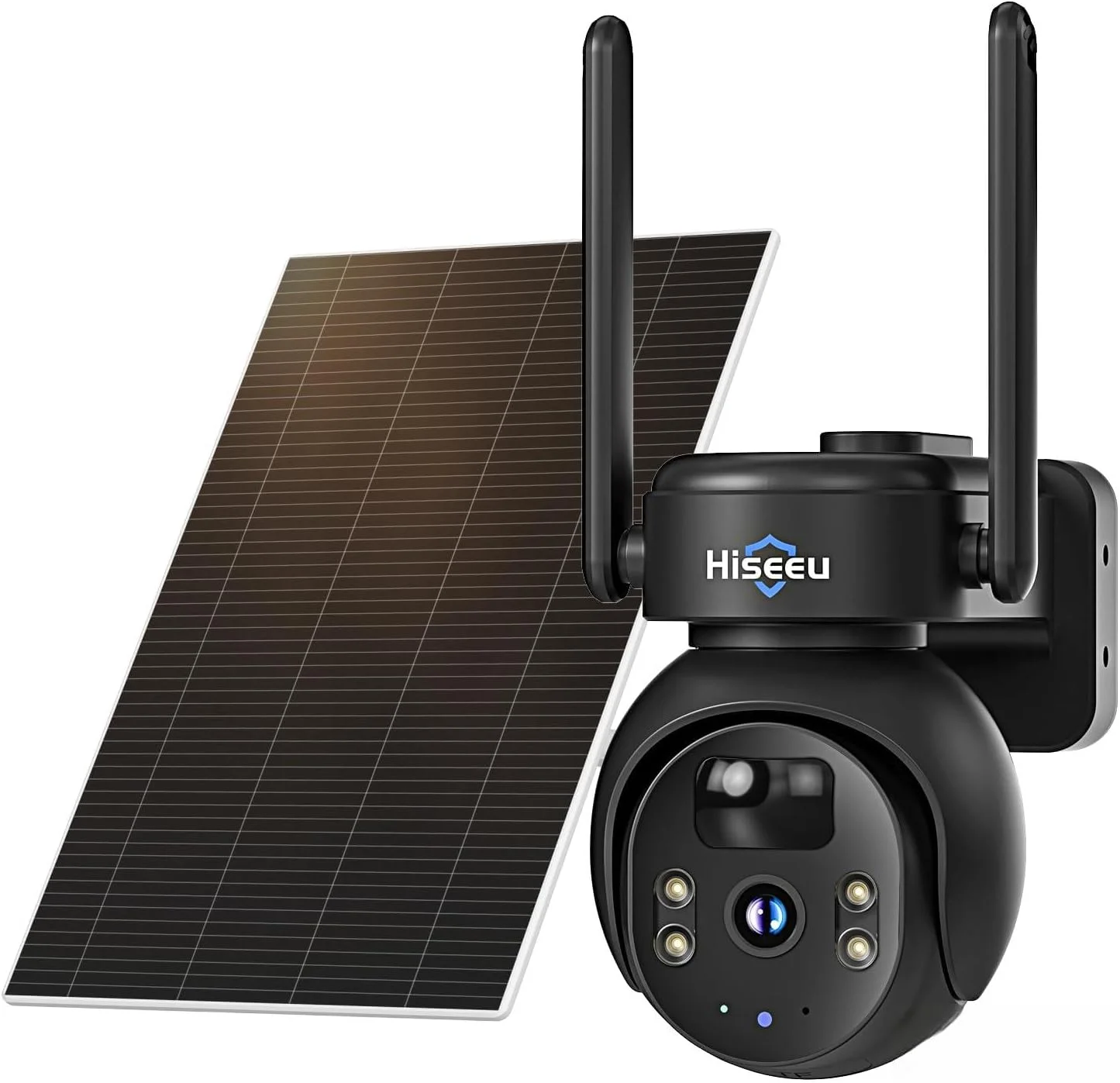 دوربین امنیتی سیم‌کارتی 4G LTE هایسیو با پنل خورشیدی، دوربین امنیتی بی‌سیم فضای باز بدون نیاز به وای‌فای، تشخیص حرکت PIR، مکالمه دو طرفه، چرخش 360 درجه PTZ، دید در شب رنگی 2K، کارت SD 64 گیگابایتی و سیم کارت شامل