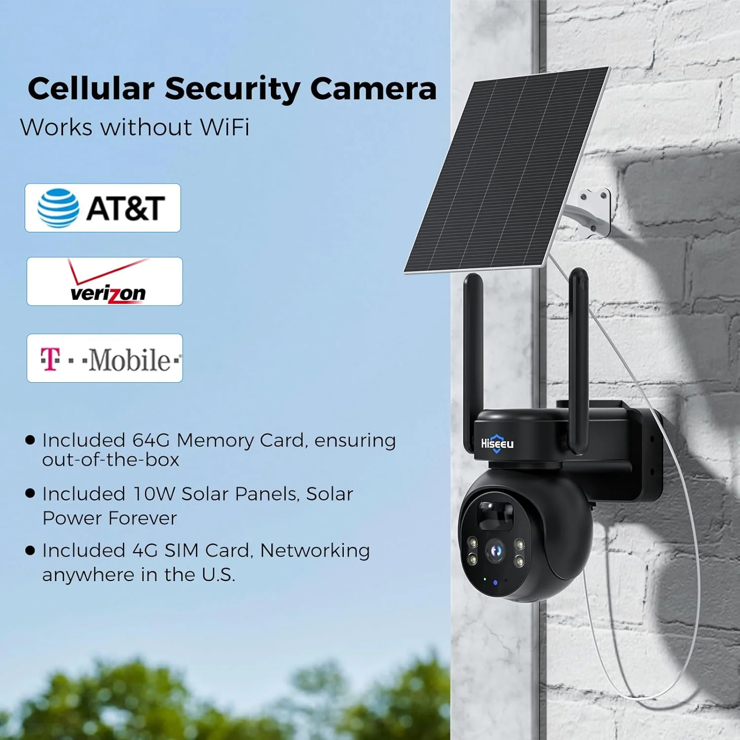 دوربین امنیتی سیمکارتی 4G LTE هایسیو با پنل خورشیدی، دوربین امنیتی بیسیم فضای باز بدون نیاز به وایفای، تشخیص حرکت PIR، مکالمه دو طرفه، چرخش 360 درجه PTZ، دید در شب رنگی 2K، کارت SD 64 گیگابایتی و سیم کارت شامل دوربین امنیتی سیمکارتی 4G LTE هایسیو با پنل خورشیدی، دوربین امنیتی بیسیم فضای باز بدون نیاز به وایفای، تشخیص حرکت PIR، مکالمه دو طرفه، چرخش 360 درجه PTZ، دید در شب رنگی 2K، کارت SD 64 گیگابایتی و سیم کارت شامل