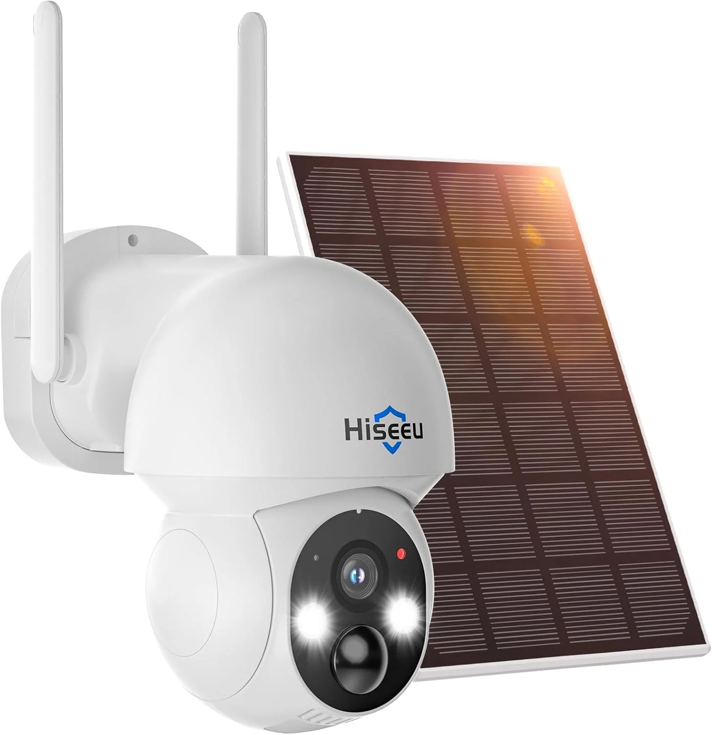 دوربین امنیتی خورشیدی Hiseeu، دوربین بی سیم فضای باز، دوربین مداربسته وای فای 2.4G و 5G برای امنیت خانه، 4MP PTZ 360 درجه تشخیص حرکت PIR، صدای دو طرفه، دید در شب رنگی، ضد آب IP66