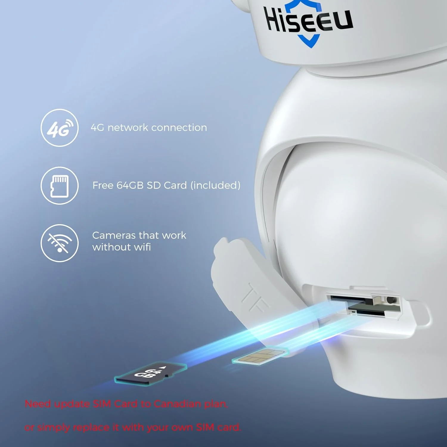 دوربین امنیتی سیم کارت خور Hiseeu بدون نیاز به وای فای، دوربین های امنیتی سلولی 4G بی سیم فضای باز، دوربین های خورشیدی 20 وات PTZ 360 درجه، دید در شب 2K، مکالمه 2 طرفه، باتری 20000 میلی آمپر ساعتی، کارت SD 64 گیگابایتی و سیم کارت
