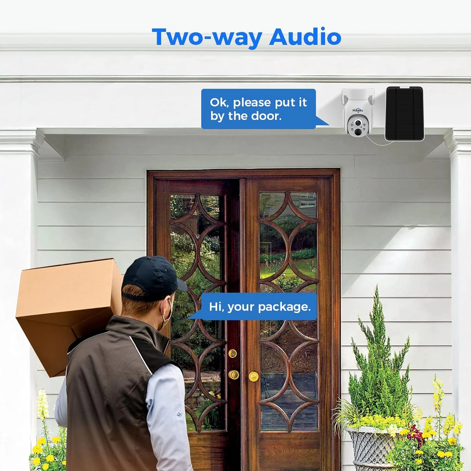 دوربین امنیتی خورشیدی Hiseeu، دوربین باتری دار بی سیم 4 مگاپیکسلی، دید 360 درجه PTZ، تشخیص حرکت PIR، دید در شب رنگی، IP66، صدای دو طرفه، WiFi 2.4G، سازگار با الکسا...