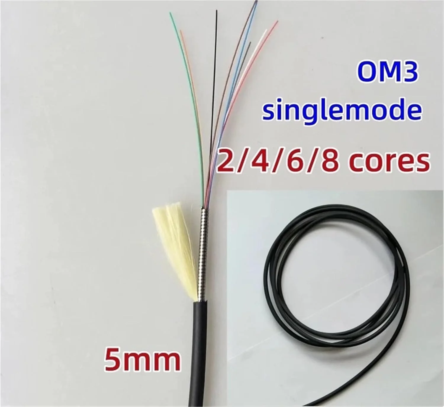کابل فیبر نوری 4/6/8 هسته ای شیلد دار TPU LSZH 50 متری سینگل مود OM3 5 میلی متری ضد آب 4C 6C 8C مشکی مناسب فضای باز SM مقاوم در برابر جوندگان (TPU OM3 2 هسته)