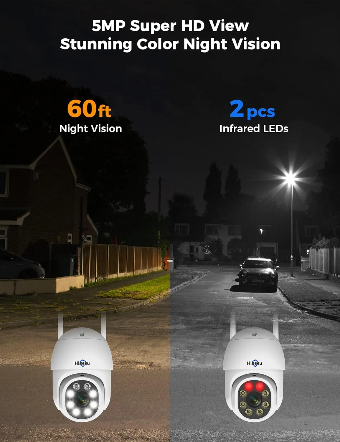 سیستم دوربین مداربسته بی سیم Hiseeu [Wifi Pro] 5MP PTZ و بسته بولت شامل 8 دوربین فضای باز IP66 ضد آب با زاویه دید گسترده و هشدار تشخیص حرکت به همراه کیت NVR نظارتی