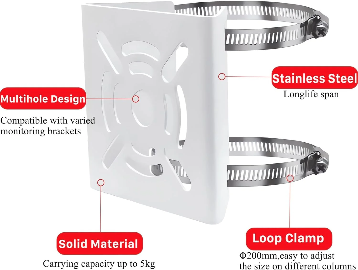 پایه عمودی یونیورسال E-HORDE برای دوربین های مداربسته، میله های دام PTZ، نصب دیواری، براکت گوشه فلزی با حلقه های 200 میلی متری