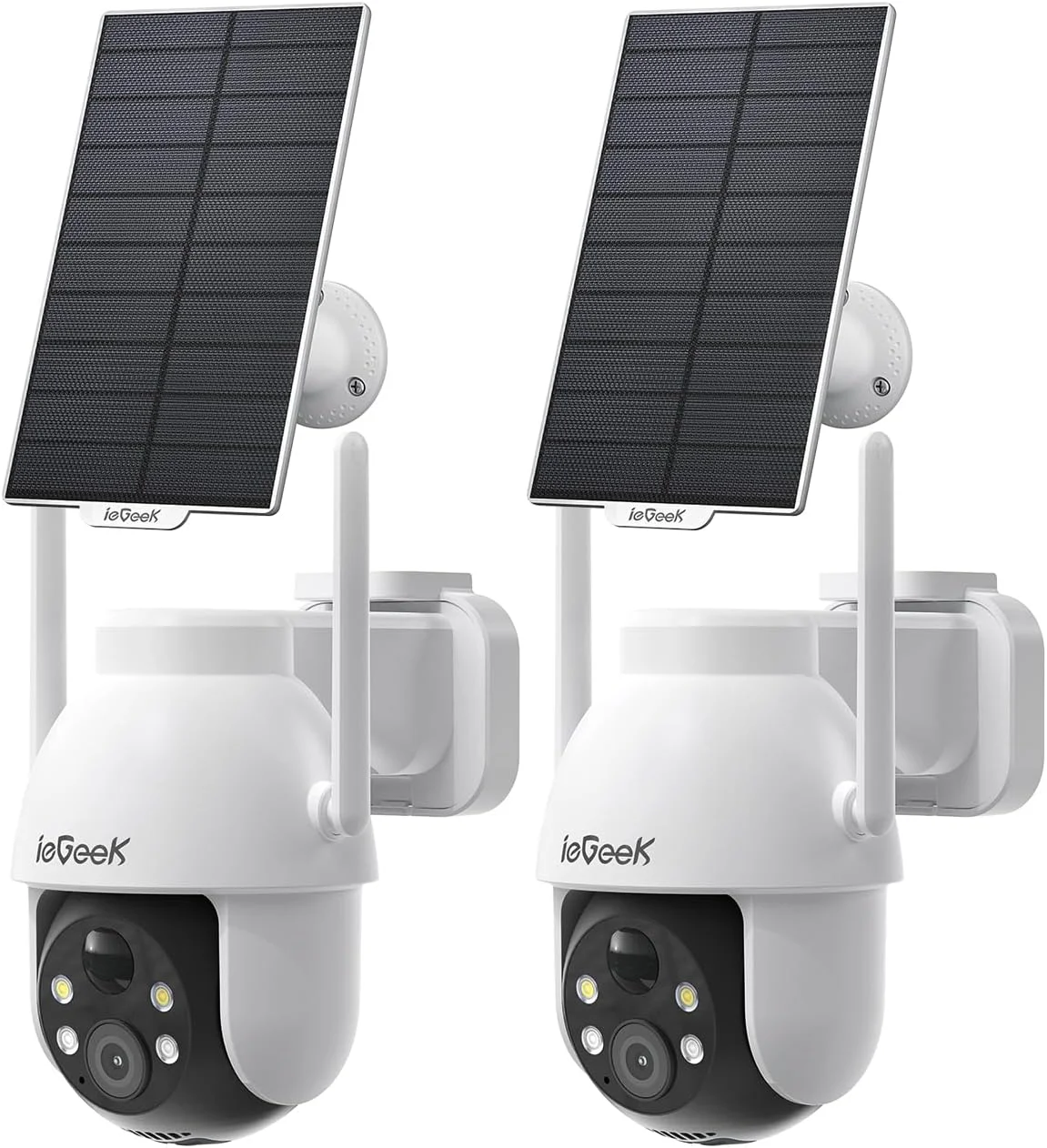دوربین های امنیتی خورشیدی بی سیم فضای باز ieGeek، دوربین وای فای 2K برای سیستم امنیتی خانه، دوربین نظارتی با باتری با دید در شب رنگی PTZ
