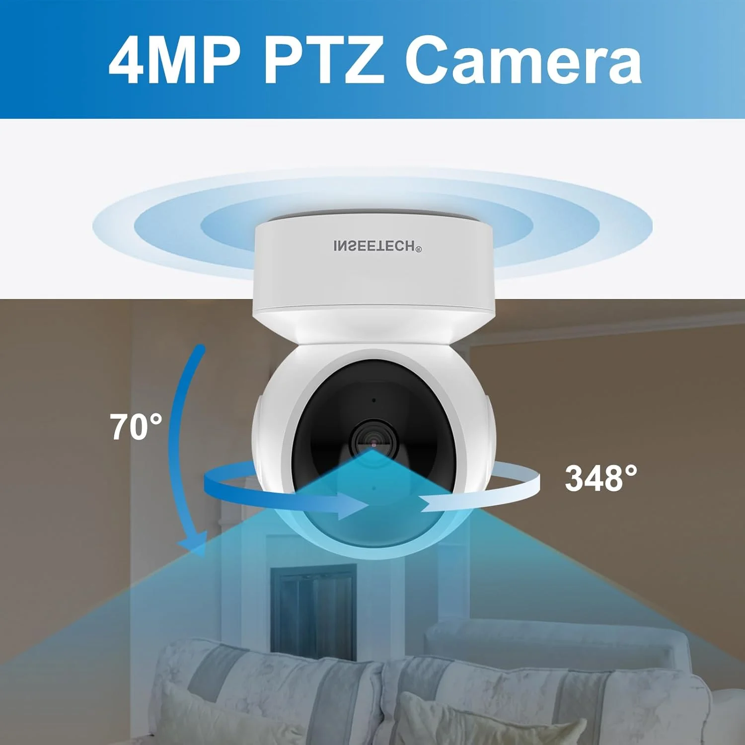 دوربین امنیتی بی‌سیم داخلی 4 مگاپیکسلی، دوربین وای‌فای حیوانات خانگی 2.4/5 گیگاهرتز با قابلیت ردیابی خودکار PTZ، دوربین کودک 5G برای امنیت خانه/منزل سگ و گربه، تشخیص حرکت، کنترل از طریق اپلیکیشن تلفن، 24/7، ارتباط دو طرفه