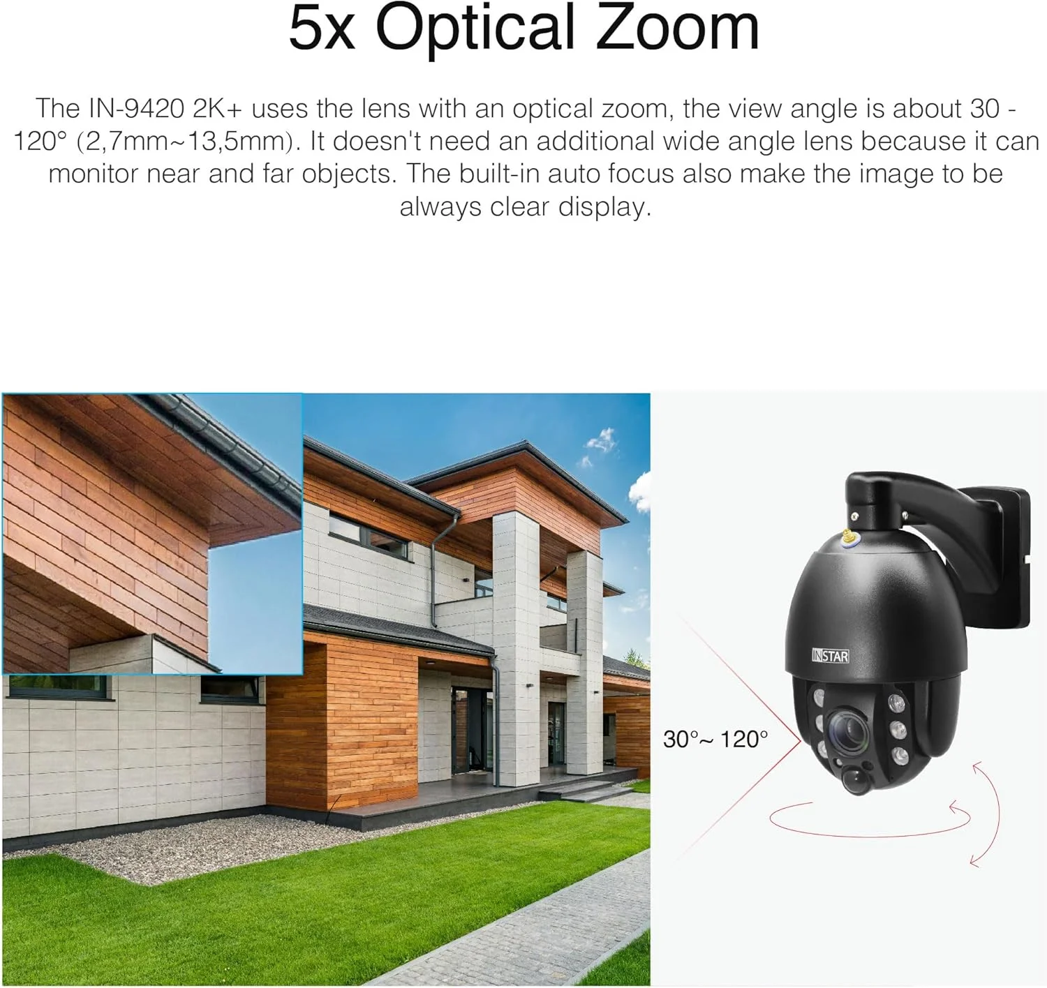 دوربین نظارتی تحت شبکه INSTAR IN-9420 2K+ مشکی - LAN/PoE/WLAN با هوش مصنوعی - دوربین IP - PIR - قابل کنترل PTZ - استفاده در داخل و خارج از خانه - صدا - HomeKit - MQTT