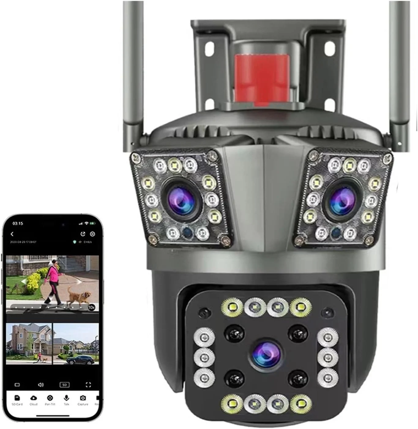 دوربین امنیتی منزل 12 مگاپیکسل PTZ 8K با لنز دوگانه و صفحه نمایش، دوربین فضای باز با سه صفحه نمایش محافظت، تشخیص حرکت، دوربین های مداربسته نظارتی IP در فضای باز (فقط 1 عدد دوربین)