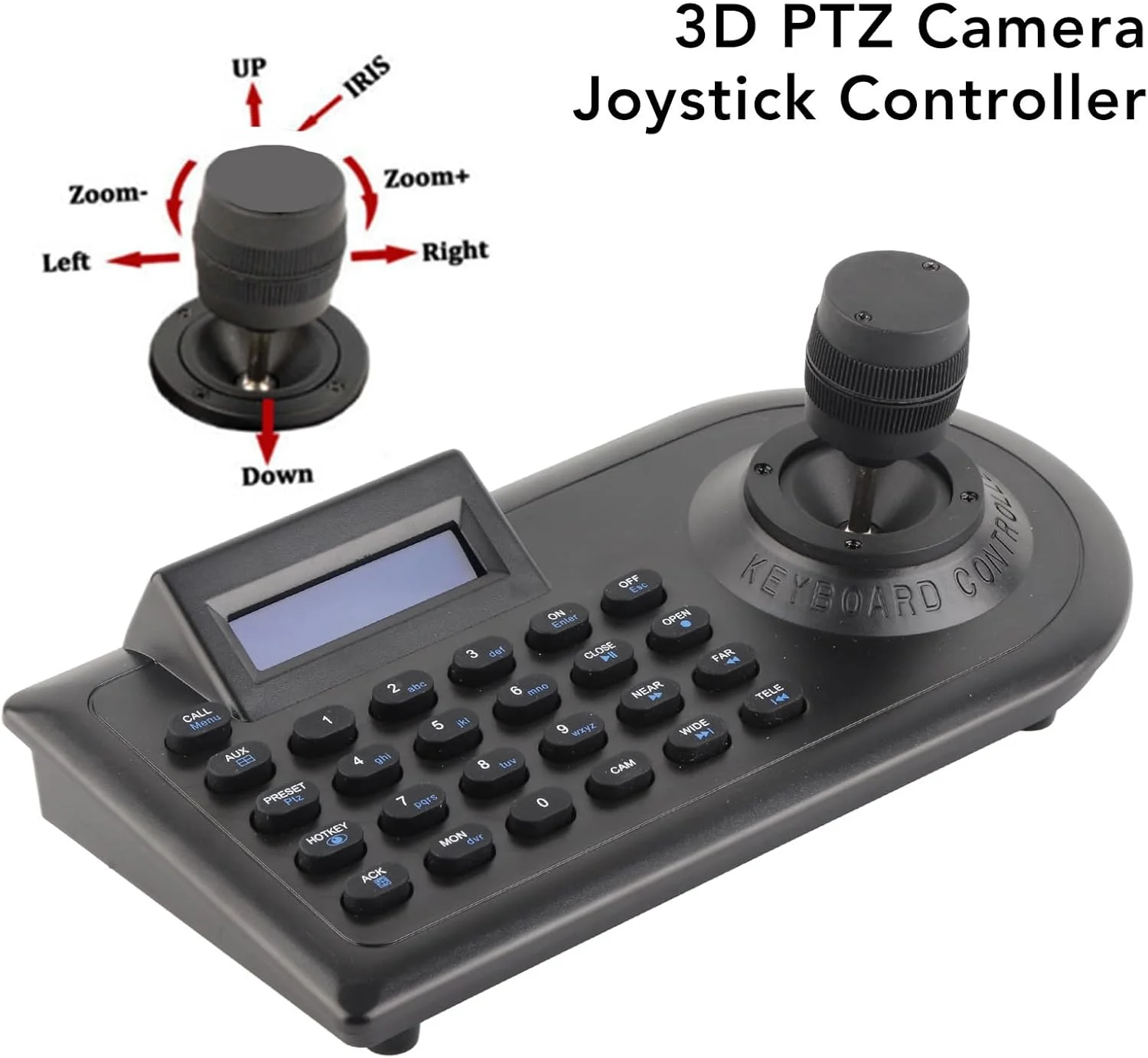 کنترلر جوی استیک دوربین PTZ، صفحه کلید دوربین PTZ با نمایشگر LCD برای تمام ارتباطات ورودی و خروجی (دوشاخه آمریکایی)