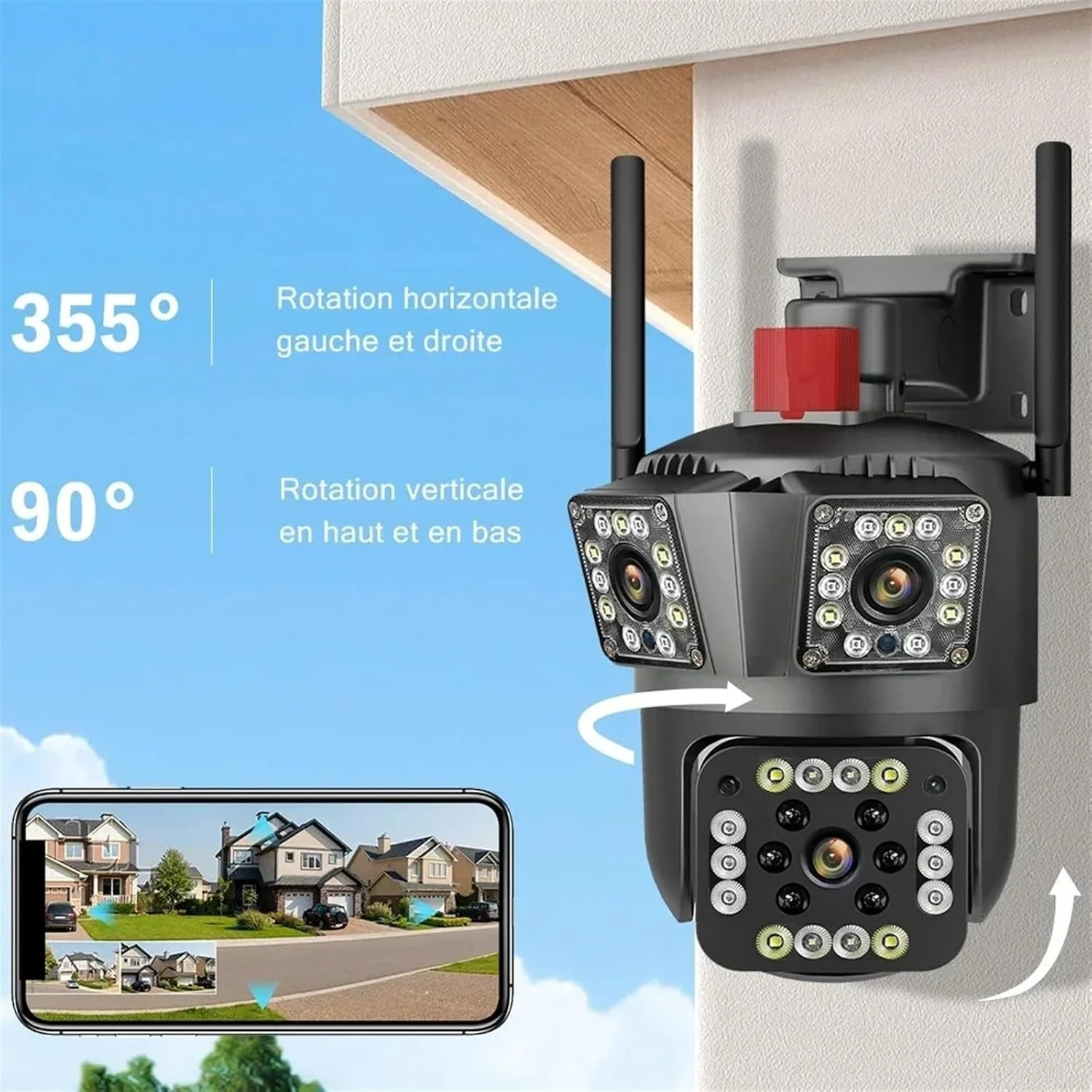 دوربین امنیتی منزل 12 مگاپیکسل PTZ 8K با لنز دوگانه و صفحه نمایش، دوربین فضای باز با سه صفحه نمایش محافظت، تشخیص حرکت، دوربین های مداربسته نظارتی IP در فضای باز (فقط 1 عدد دوربین)