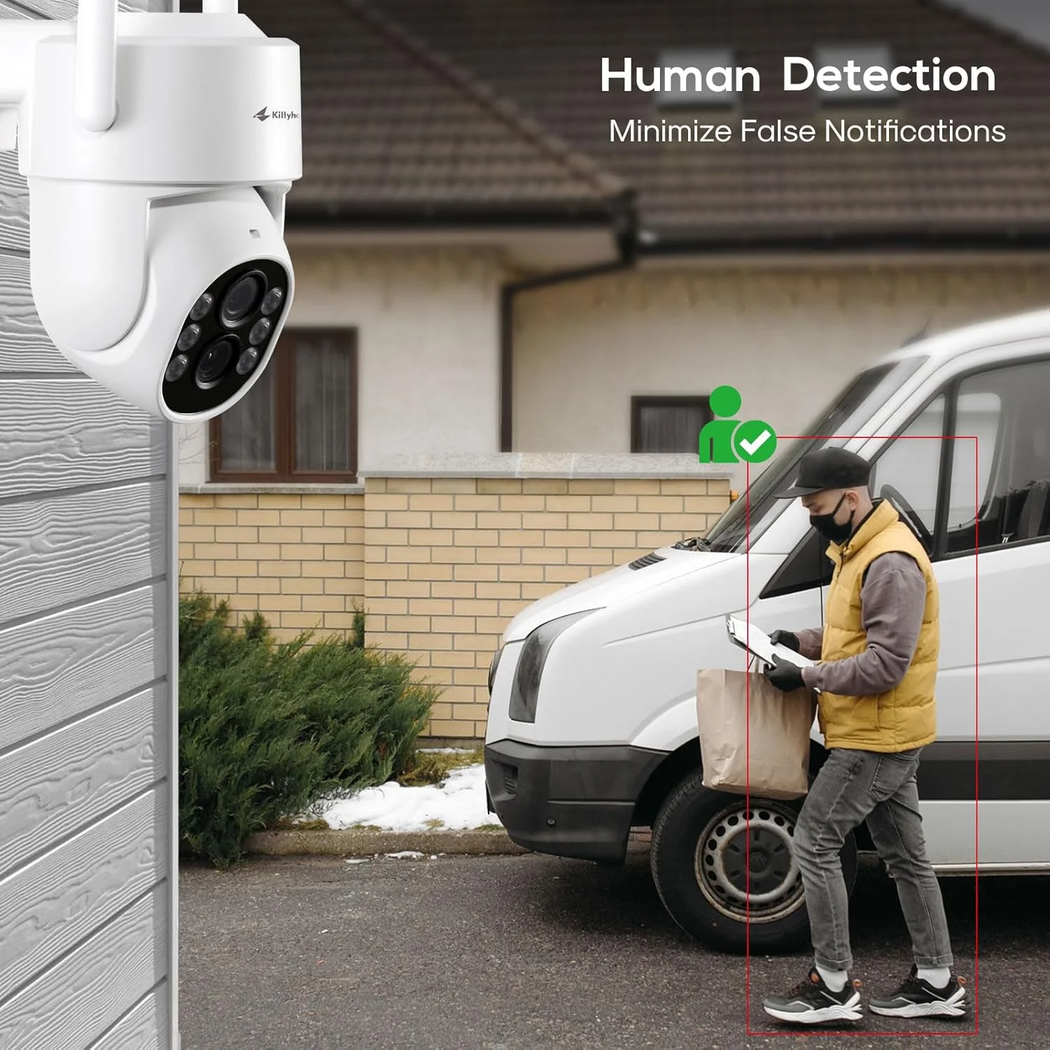 دوربین امنیتی بی‌سیم PTZ دو لنز Kittyhok مناسب فضای باز | دوربین امنیتی بی‌سیم 2K FHD با زوم هیبریدی 10X، دید 360 درجه، ردیابی خودکار، نورافکن، تشخیص انسان، پشتیبانی از کارت SD