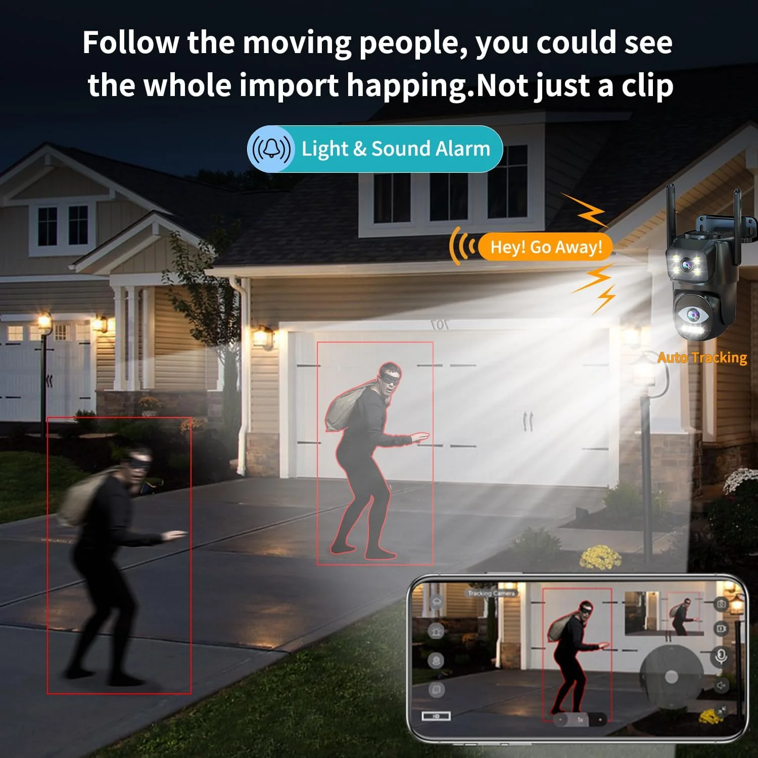 دوربین امنیتی دوگانه لنز وای فای فضای باز 5G/2.4G PTZ با قابلیت ردیابی خودکار، سیستم نظارت امنیتی دوربین خانگی وای فای با قابلیت دید در شب و ضبط