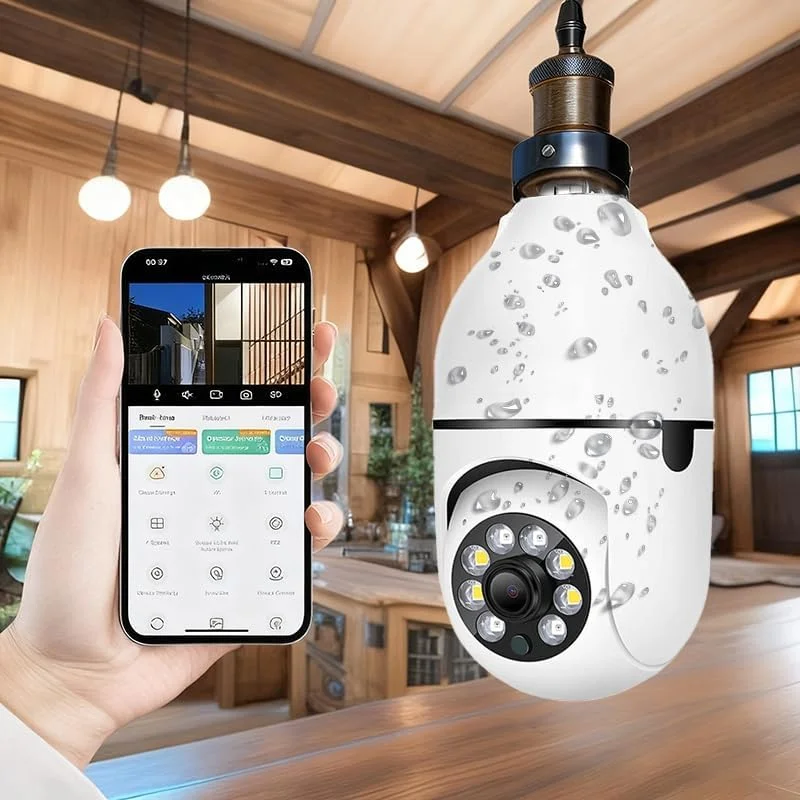دوربین امنیتی لامپی، دوربین لامپی بی سیم 1080P برای دوربین حیوانات خانگی، سوکت چراغ PTZ 360 درجه بدون کارت SD