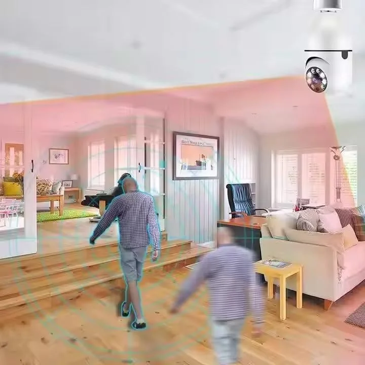 دوربین لامپی چرخشی با قابلیت تشخیص حرکت - دوربین امنیتی وای فای 360 درجه داخلی با قابلیت چرخش، زوم، و کیفیت HD، دید در شب، نور LED، نظارت بی سیم برای خانه، دفتر، گاراژ - پایه B22