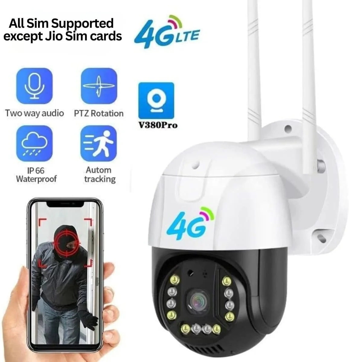 دوربین امنیتی سیم کارت خور هوشمند Maizic Smarthome با قابلیت دید در شب، چرخش PTZ، تشخیص حرکت، صدای دو طرفه و پشتیبانی از کارت حافظه