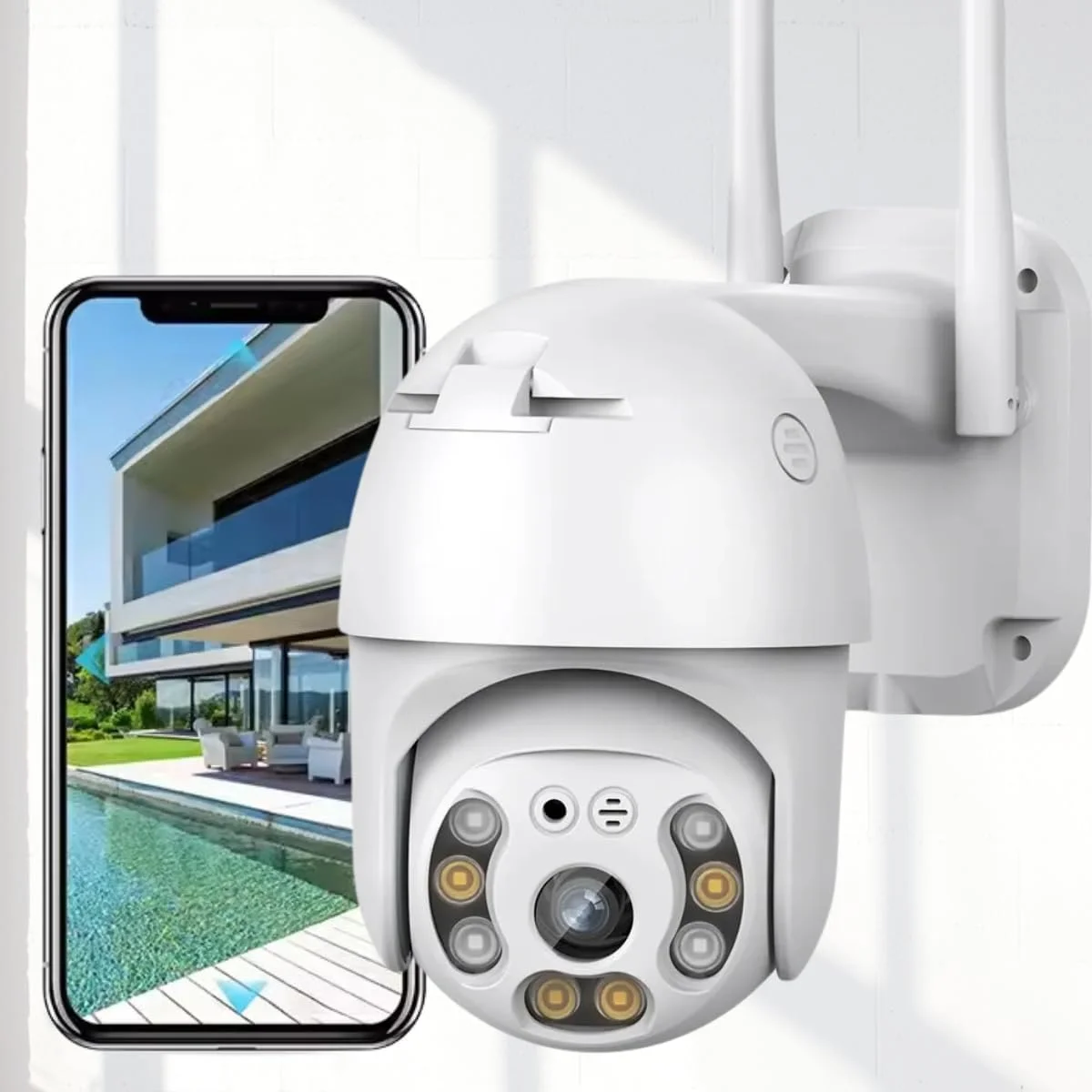 دوربین های هوشمند خانگی Maizic SuperCams 6MP HD 1080p WiFi با لنز دوگانه/صفحه نمایش دوگانه، ضبط ویدئو، دید در شب رنگی، بولت + کنترل PTZ 360 درجه، دوربین ضد آب IP66 مناسب فضای باز (سفید)