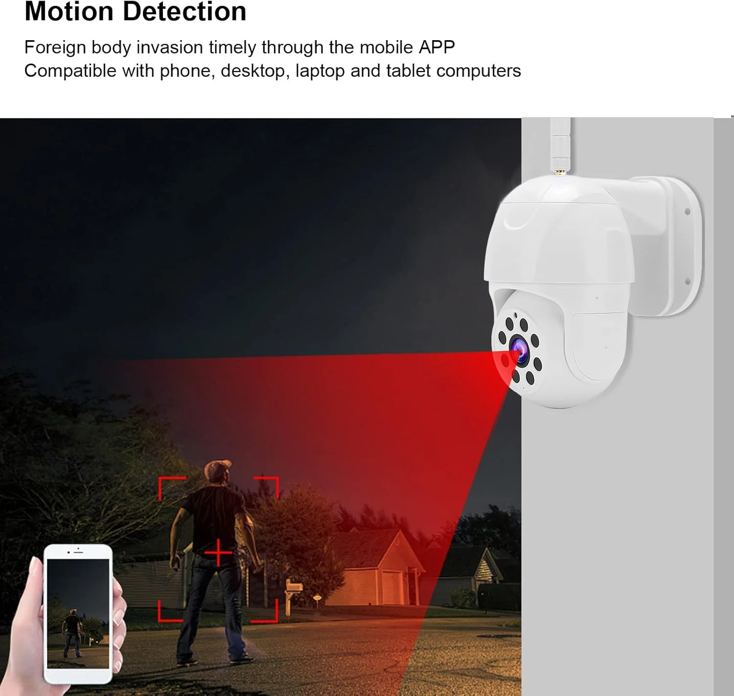 دوربین امنیتی فضای باز 1080P WiFi PTZ دوربین نظارتی امنیتی خانه با دید در شب، صدای دو طرفه، تشخیص حرکت، کنترل از راه دور APP، ضد آب IP64 (UK)