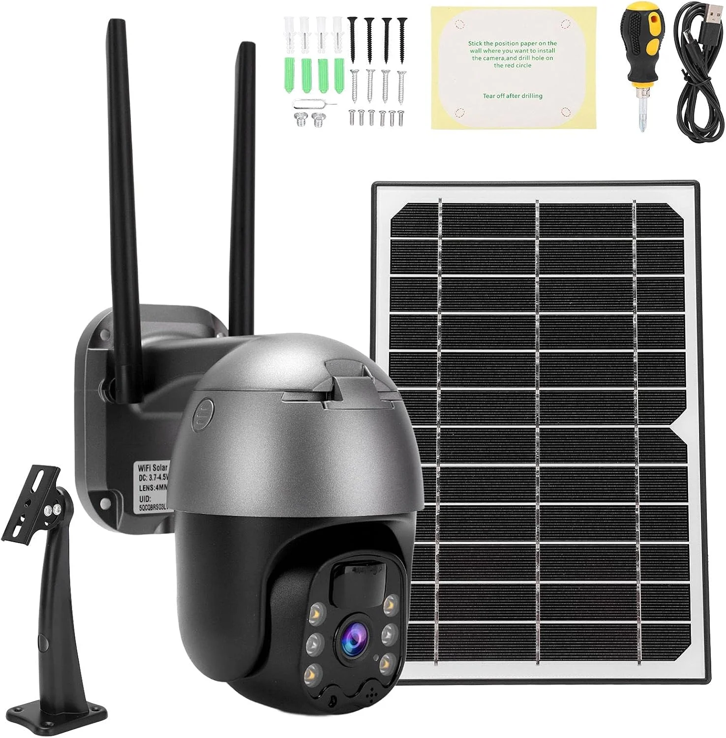 دوربین امنیتی PTZ، دید در شب رنگی کامل 1080P با انرژی خورشیدی، ضد آب IP66، تشخیص حرکت PIR دوربین نظارتی