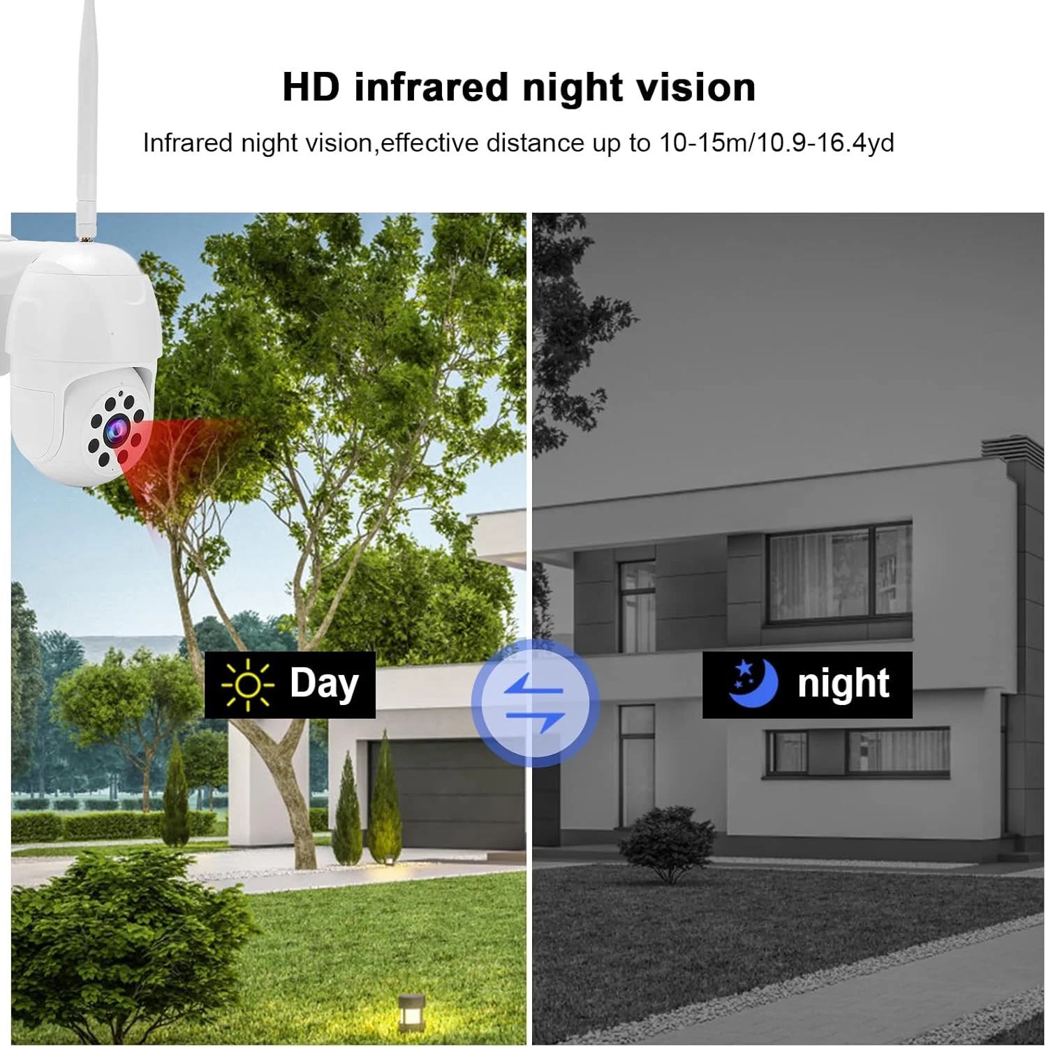 دوربین امنیتی فضای باز 1080P WiFi PTZ دوربین نظارتی امنیتی خانه با دید در شب، صدای دو طرفه، تشخیص حرکت، کنترل از راه دور APP، ضد آب IP64 (UK)