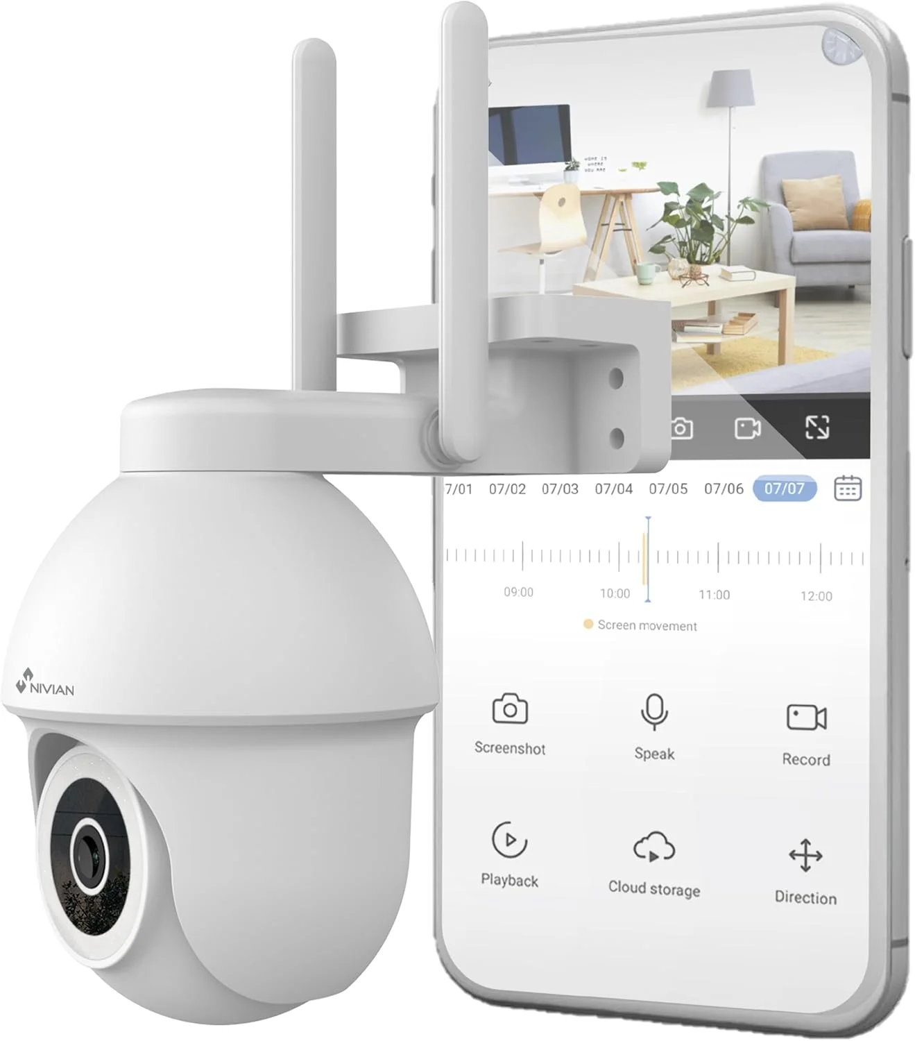 دوربین وای فای PTZ نیویان - 2.4 گیگاهرتز Half4K با رزولوشن 2560x1440، دید در شب رنگی، تشخیص حرکت و انسان، سازگار با الکسا و گوگل هوم، کنترل از طریق اپلیکیشن، تصویر فوق العاده HD 2.5k