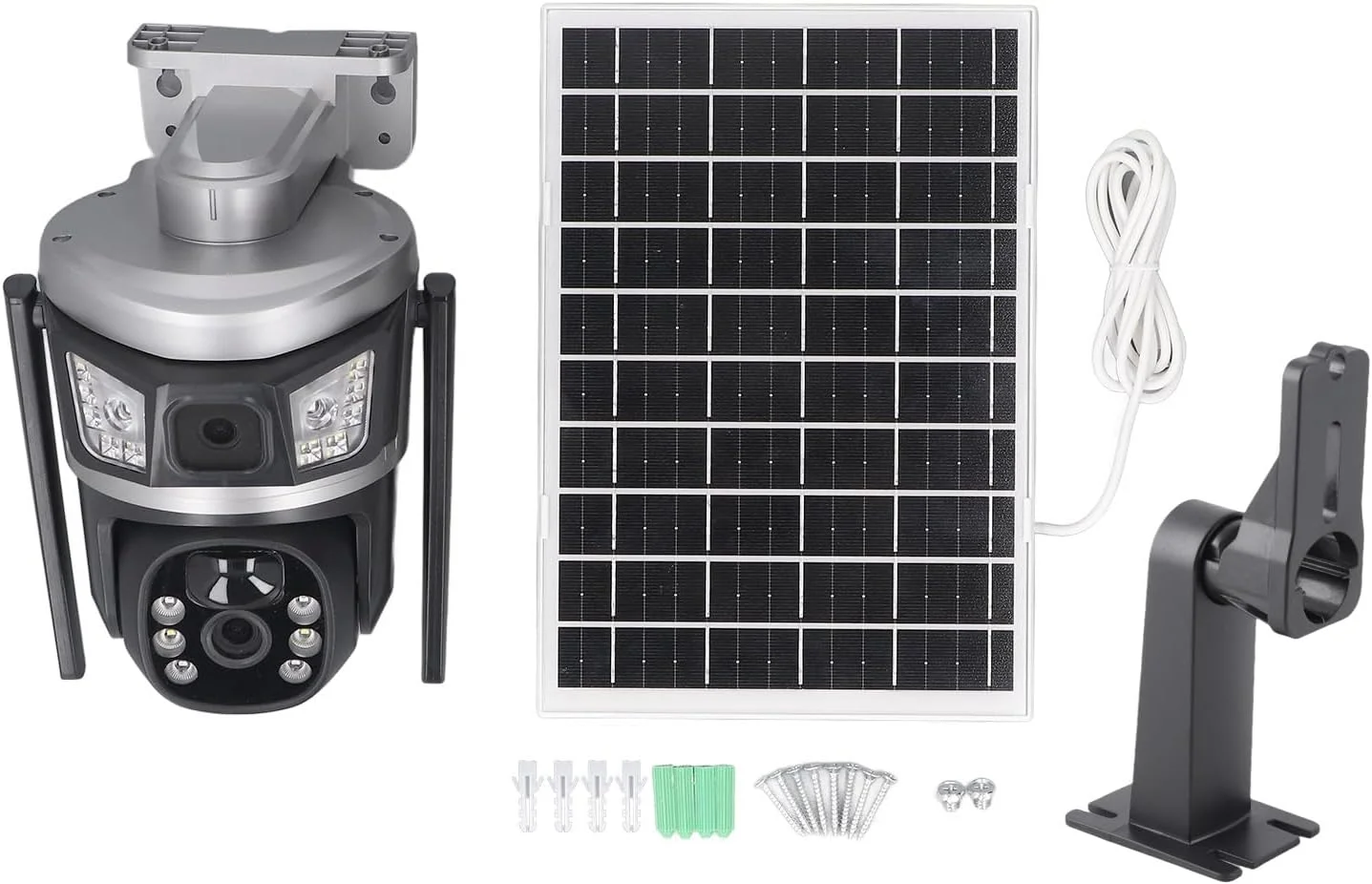 دوربین خورشیدی بی‌سیم فضای باز NOENNULL، 4 مگاپیکسل 3K HD 360 درجه PTZ با ردیابی حرکت - سیستم دوربین مداربسته وای فای با پنل خورشیدی 7.5 وات، دید در شب رنگی