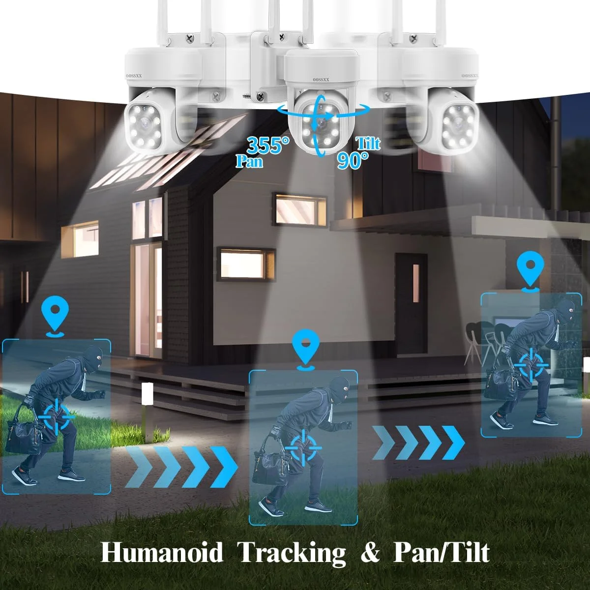 دوربین PTZ بی‌سیم 5 مگاپیکسلی (صوتی دو طرفه و PTZ)، سیستم امنیتی وای فای، ردیابی خودکار 24/7، دوربین PTZ فضای باز، دید در شب، مجموعه DVR نظارتی