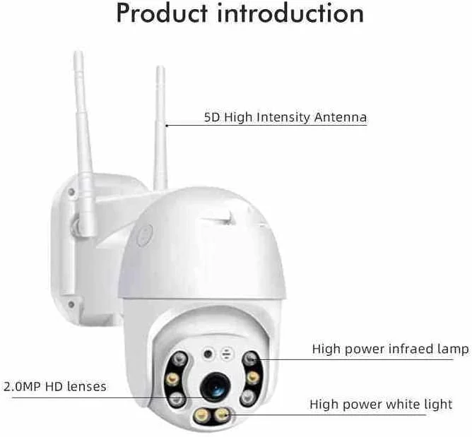 دوربین مداربسته وای فای فضای باز، 1080P HD PTZ، ضد آب IP66، چرخش 320 درجه و شیب 110 درجه، دید در شب، صدای دو طرفه